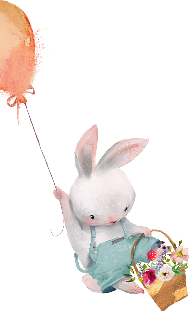イメージ：風船にぶらさがるウサギ